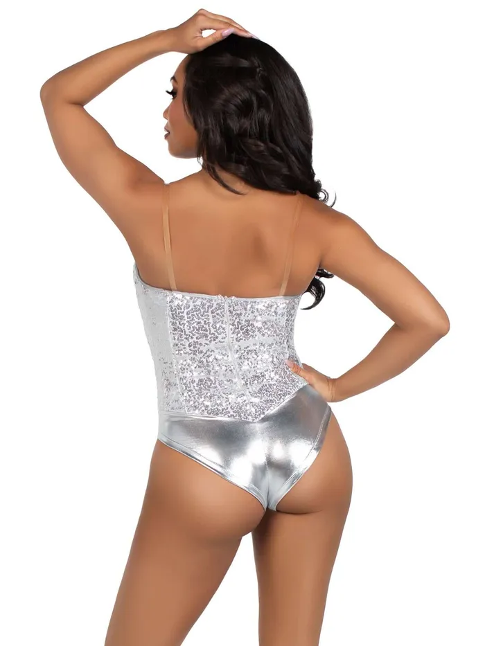 Anal Leg Avenue 2 Pc Sequin Bodysuit Medium Silver
