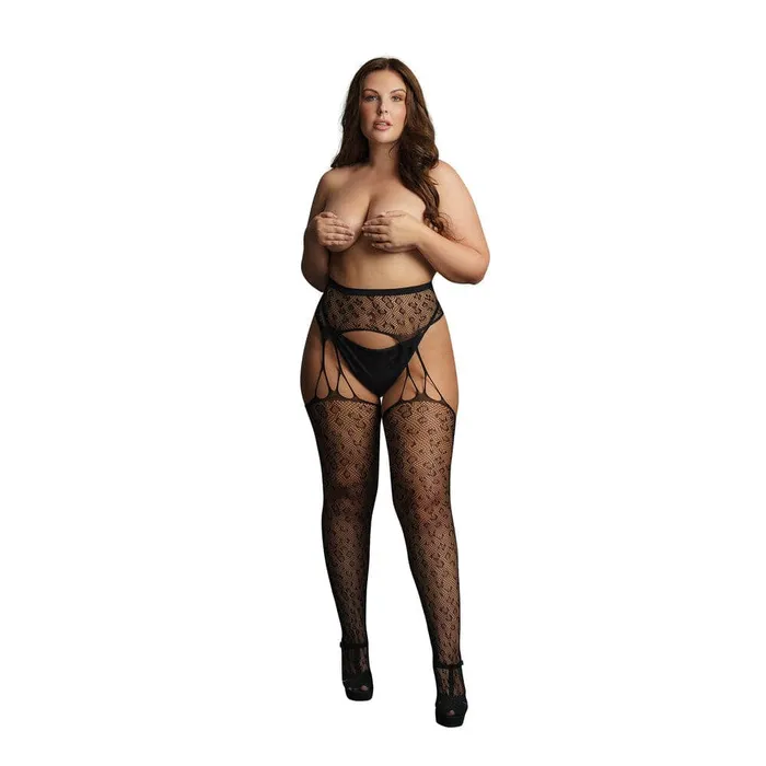 Anal Shots Toys Le Desir Suspender Leopard Pantyhose Black UK 14 to 20