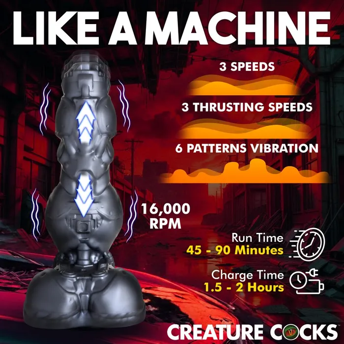 Creature Cocks Fantasy Dildos Sex Robot Dildo Cyborg Cock Thrusting and Vibrating Dildo Silicone Female Sex Toys