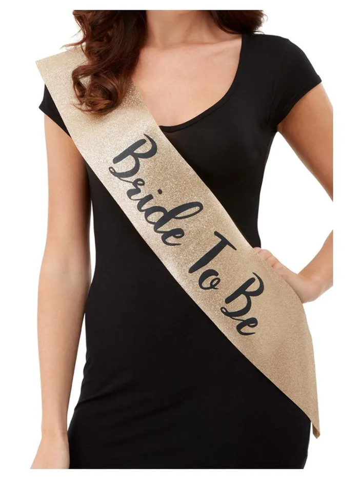 Deluxe Glitter Bride to Be Sash Black and Gold Fever Lingerie Anal