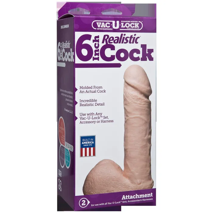 Dildos VacULock 6 Inch Realistic Cock White Doc Johnson