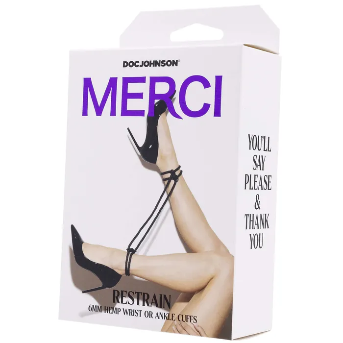 Doc Johnson Restraints Merci Restrain 6mm Hemp Wrist or Ankle Cuffs Black