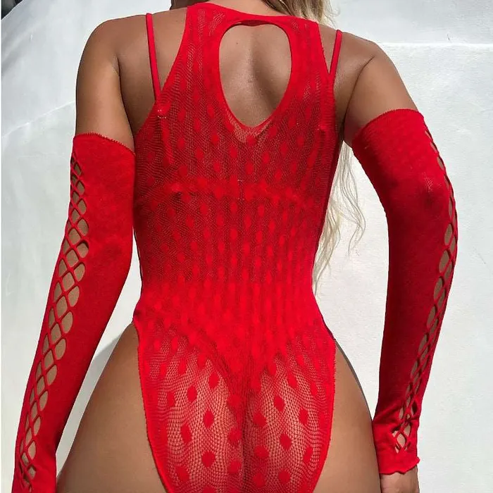 Domlust Domlust Dark Red CrossBorder Popular Fishnet Hollow Out Bikini Coverup Grid Lingerie Vibrators