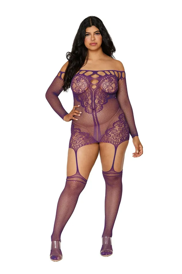 Dreamgirl Male Sex Toys Garter Dress Queen Size Aubergine