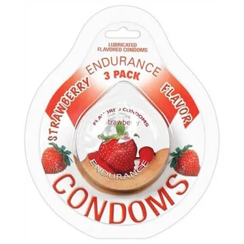 Hott Products Enhancers Endurance Condoms Strawberry 3 Pack