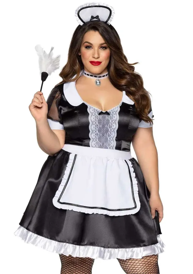 Leg Avenue Plus Classic French Maid Costume 1x2x Black White Anal