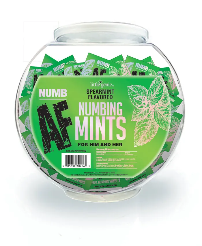 Little Genie Vibrators Numb Af Spearmint Flavored Numbing Mints Display 100 Pcs