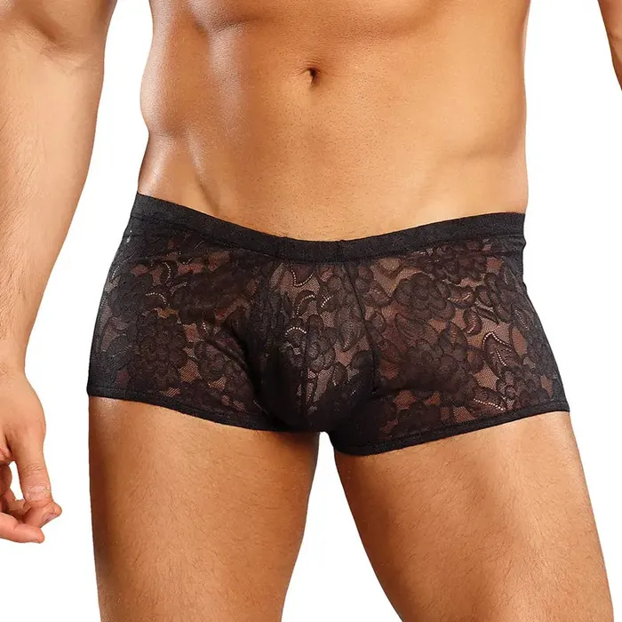 Male Power Stretch Lace Mini Short Black Med Male Power Anal