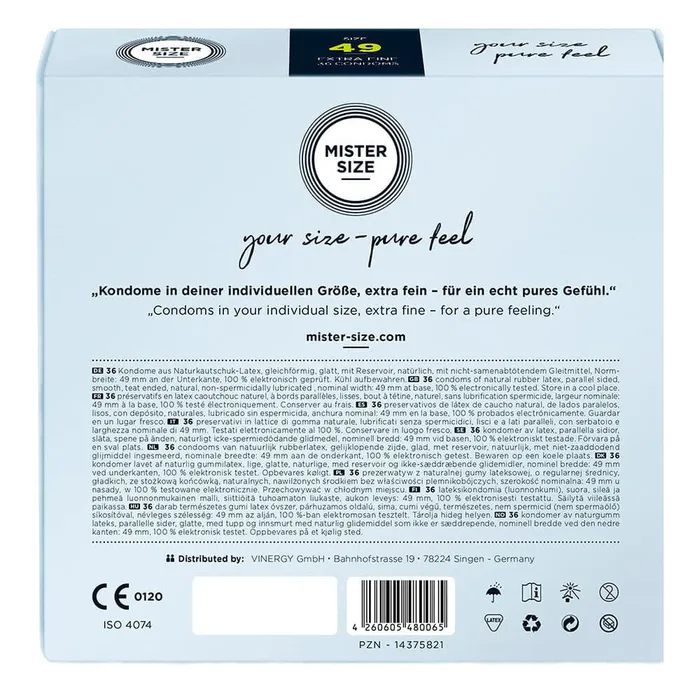 Male Sex Toys Mister Size 49mm Your Size Pure Feel Condoms 36 Pack Mister Size