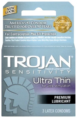 Male Sex Toys Paradise Marketing Trojan Sensitivity Ultra Thin Lubricated Condoms 3 Pack