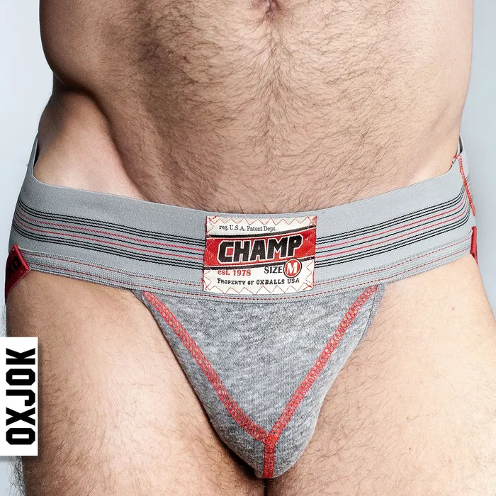 OXJok Male Sex Toys Champ Vintage Sweatshirt Jockstrap Gray Heather Small