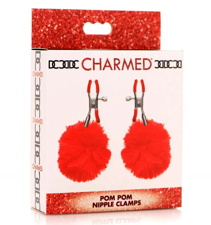 Pom Pom Nipple Clamps Red XR Brands Charmed Vibrators Pom Pom Nipple Clamps Red XR Brands Charmed Vibrators
