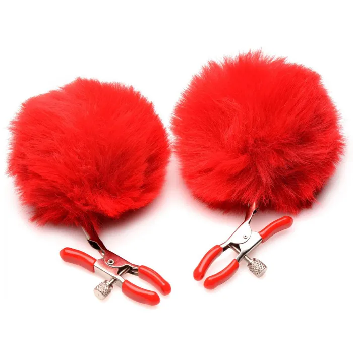 Pom Pom Nipple Clamps Red XR Brands Charmed Vibrators Pom Pom Nipple Clamps Red XR Brands Charmed Vibrators
