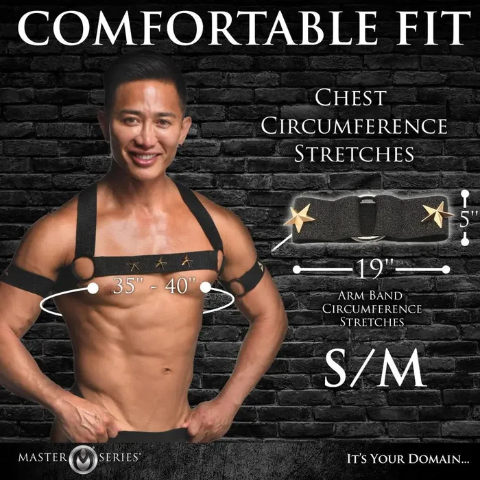 Rave Male Bondage Harness Elastic Chest Harness with Arm Bands SM XR Brands Female Sex Toys