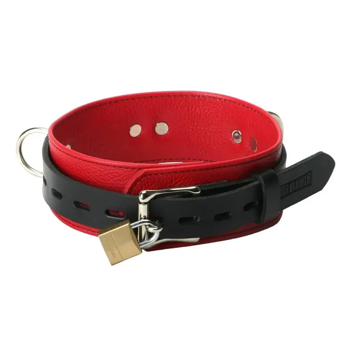 Restraints Strict Leather Deluxe Red Leather BDSM Collar Luxury Locking Bondage Collar Restraints Strict Leather Deluxe Red Leather BDSM Collar Luxury Locking Bondage Collar