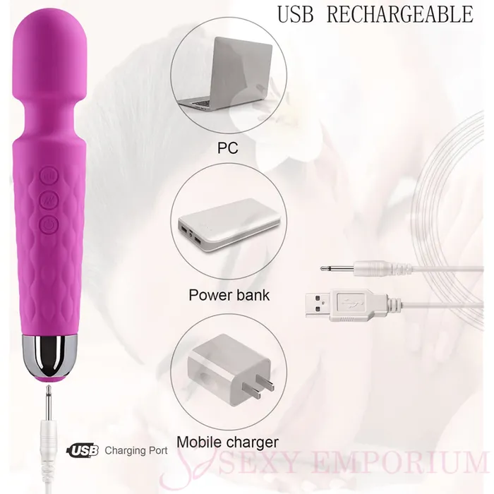 Sexy Emporium Vibrators Luxurious Silicone 20 Frequency Vibration Wand Purple