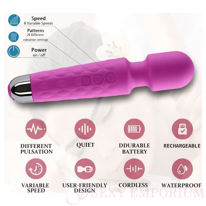 Sexy Emporium Vibrators Luxurious Silicone 20 Frequency Vibration Wand Purple