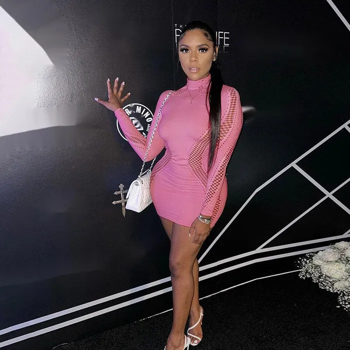 Sexy SemiTurtleneck Long Sleeve Bodycon Hollow CutOut Mini Dress Domlust Male Sex Toys