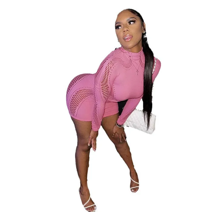 Sexy SemiTurtleneck Long Sleeve Bodycon Hollow CutOut Mini Dress Domlust Male Sex Toys