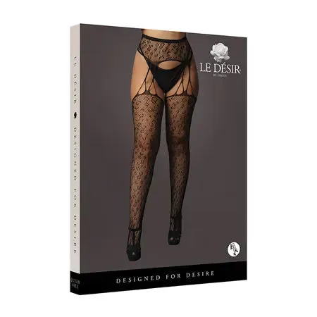 Shots America LLC Le Desir Suspender Leopard Pantyhose Black Queen Size Anal