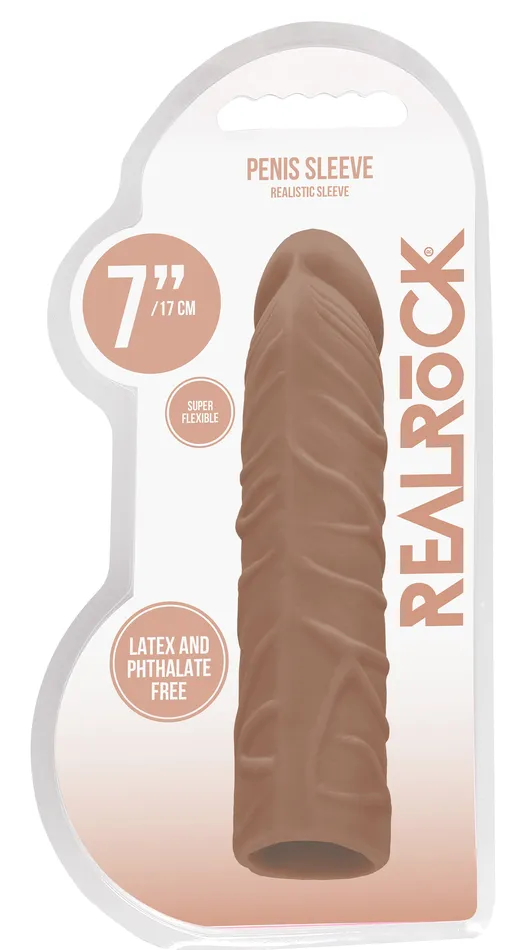 Shots RealRock Male Sex Toys 7 Inch Penis Sleeve Tan
