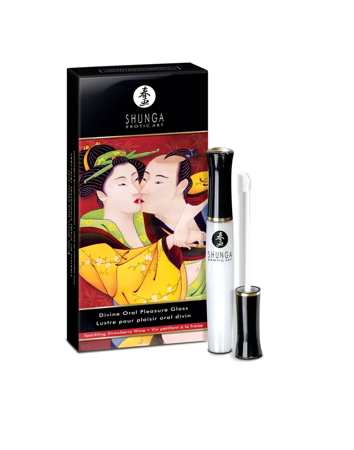 Shunga Female Sex Toys Divine Oral Pleasure Gloss Sparkling Strawberry Wine 033 Fl Oz 10 ml