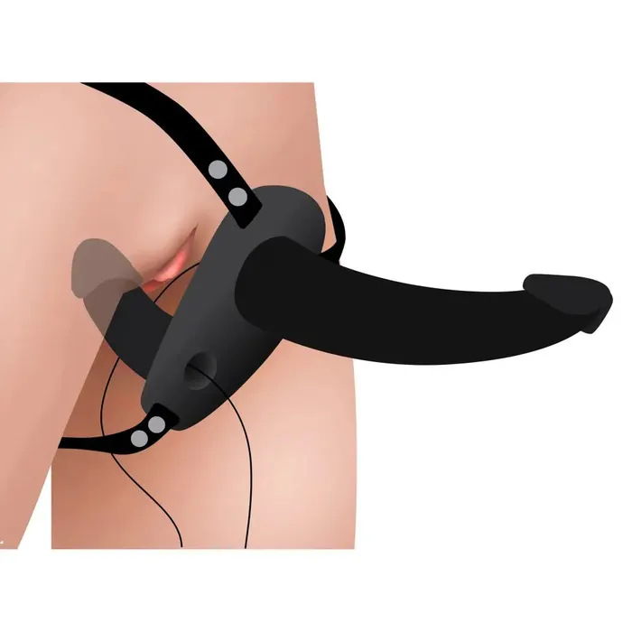 Strap U Female Sex Toys Power Pegger Black Silicone Vibrating Double Dildo with Harness Strap U Female Sex Toys Power Pegger Black Silicone Vibrating Double Dildo with Harness