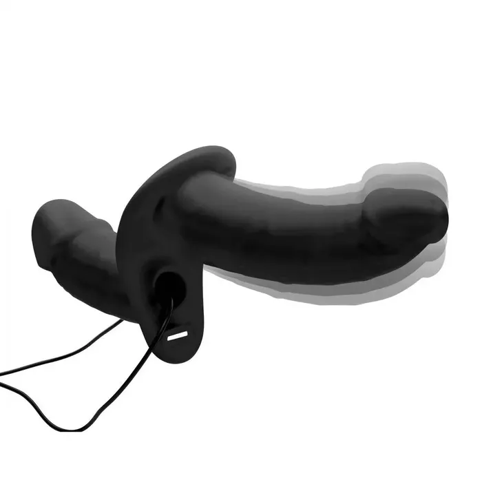 Strap U Female Sex Toys Power Pegger Black Silicone Vibrating Double Dildo with Harness Strap U Female Sex Toys Power Pegger Black Silicone Vibrating Double Dildo with Harness