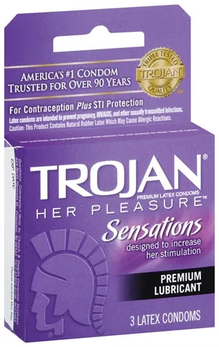 Trojan Her Pleasure Sensations Lubricated Condoms 3 Pack Trojan Condoms Female Sex Toys Trojan Her Pleasure Sensations Lubricated Condoms 3 Pack Trojan Condoms Female Sex Toys
