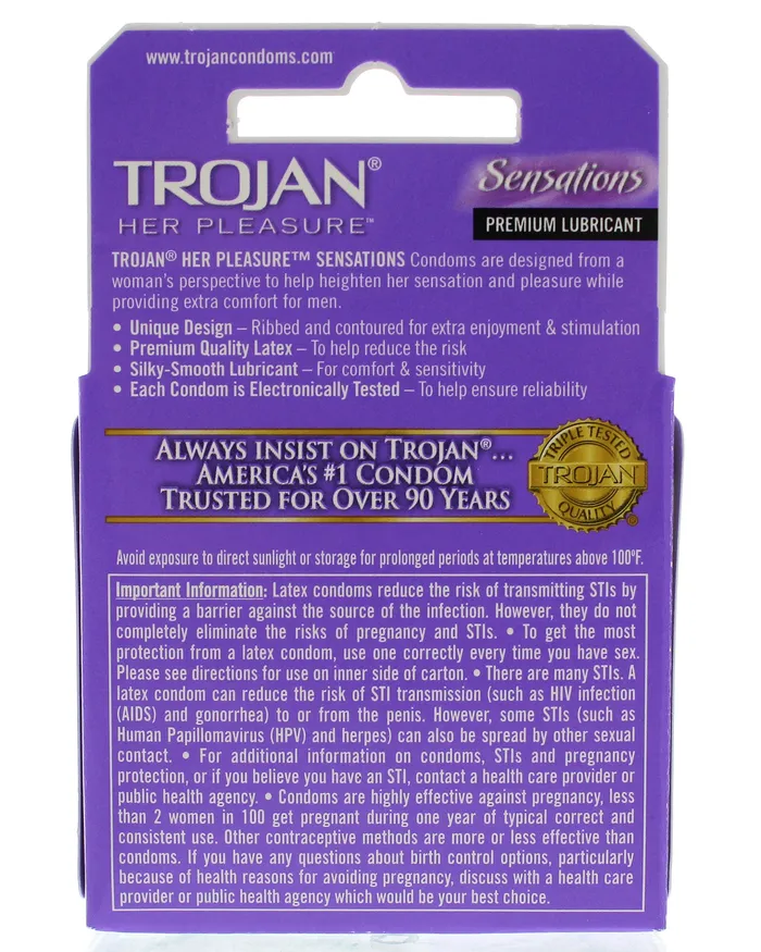 Trojan Her Pleasure Sensations Lubricated Condoms 3 Pack Trojan Condoms Female Sex Toys Trojan Her Pleasure Sensations Lubricated Condoms 3 Pack Trojan Condoms Female Sex Toys