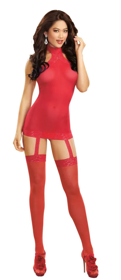 Vibrators Dreamgirl Sheer Garter Dress One Size Red