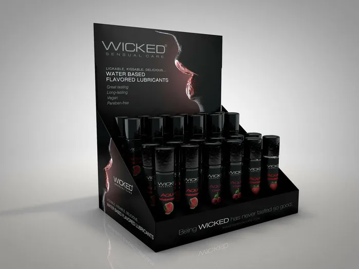 Wicked Sensual Care Lubricants Aqua Flavored WaterBased Lubricant 24ct Display Wicked Sensual Care Lubricants Aqua Flavored WaterBased Lubricant 24ct Display