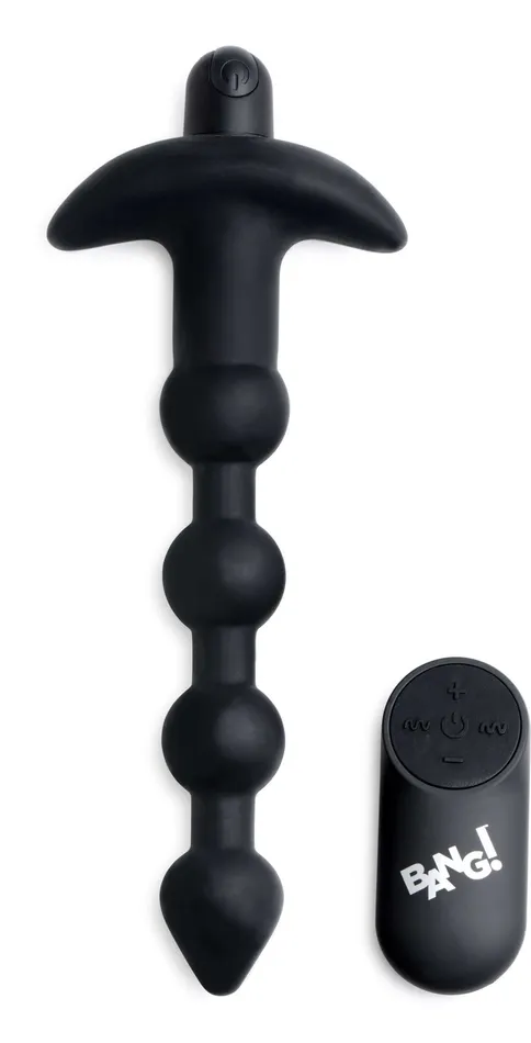 XR Brands Bang Bang Vibrating Silicone Anal Beads and Remote Black Anal XR Brands Bang Bang Vibrating Silicone Anal Beads and Remote Black Anal
