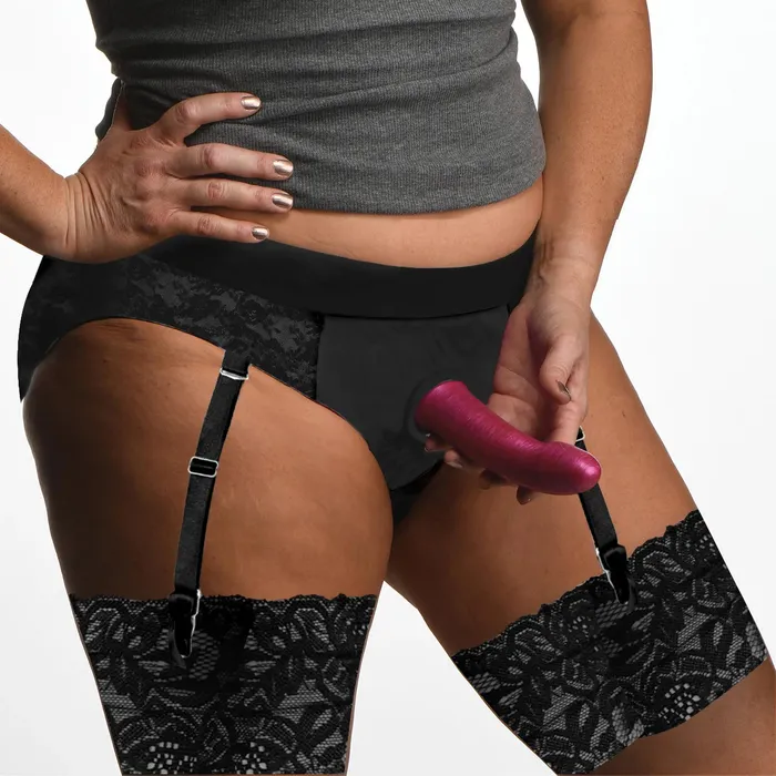 XR Brands Female Sex Toys Laced Seductress Crotchless Panty Harness with Garter Straps 2XL3XL XR Brands Female Sex Toys Laced Seductress Crotchless Panty Harness with Garter Straps 2XL3XL