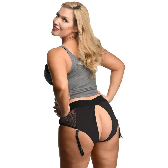 XR Brands Female Sex Toys Laced Seductress Crotchless Panty Harness with Garter Straps 2XL3XL