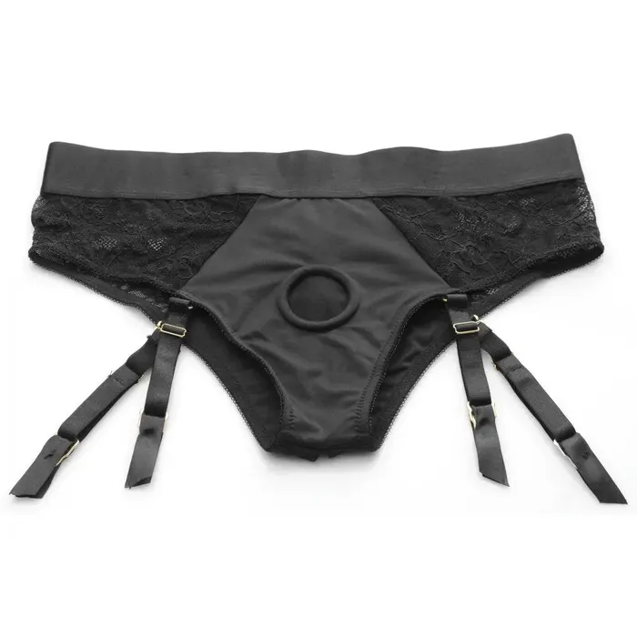 XR Brands Female Sex Toys Laced Seductress Crotchless Panty Harness with Garter Straps 2XL3XL