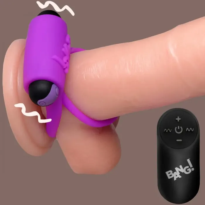 XR Brands Remote Control 28X Vibrating Cock Ring and Bullet Purple Couples XR Brands Remote Control 28X Vibrating Cock Ring and Bullet Purple Couples