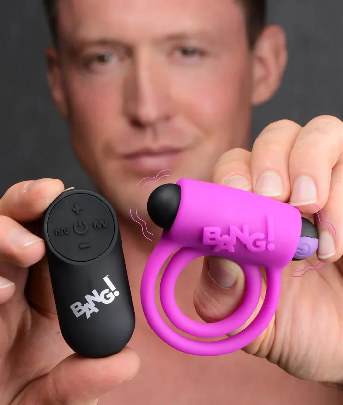 XR Brands Remote Control 28X Vibrating Cock Ring and Bullet Purple Couples XR Brands Remote Control 28X Vibrating Cock Ring and Bullet Purple Couples