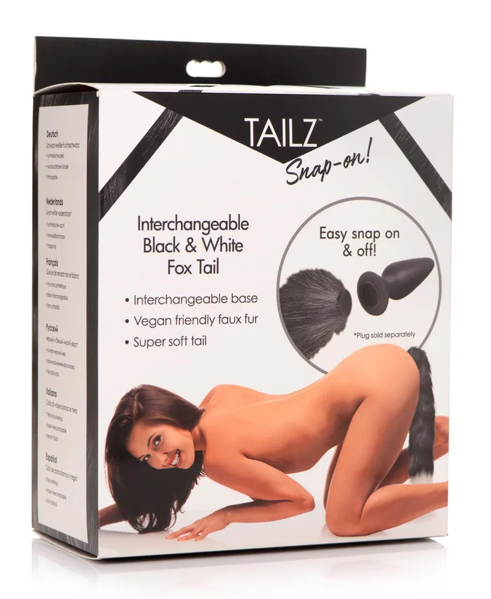 XR Brands Tailz Anal Interchangeable Black and White Fox Tail XR Brands Tailz Anal Interchangeable Black and White Fox Tail